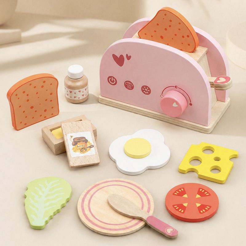 Kids Toys Kitchen Set - Mainan Pemanggang Roti Kayu untuk Anak-anak,
